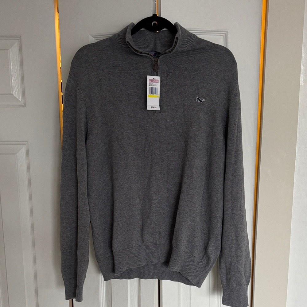NWT Vineyard Vines Men’s Gray Quarter-Zip Sweater (NOTE: Hole near zipper) - Picture 1 of 2